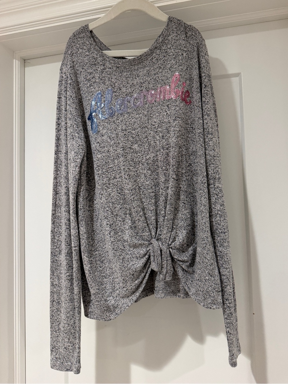 abercrombie kids Gray Long Sleeve Tie-Front Tee with Logo